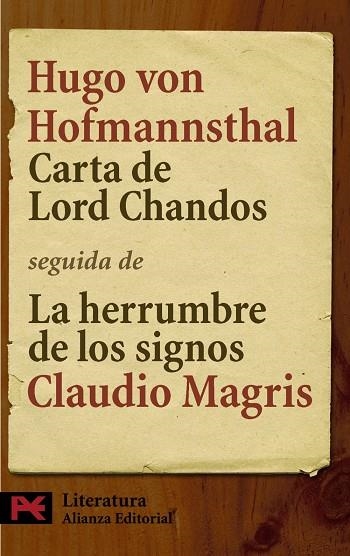 CARTA DE LORD CHANDOS : SEGUIDA DE "LA HERRUMBRE DE LOS SIGN | 9788420662183 | HOFMANNSTHAL, HUGO VON (1874-1929)